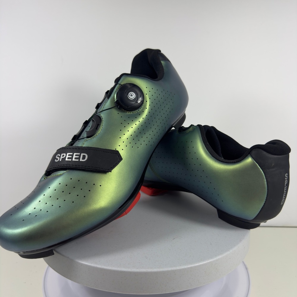 Speed Road Cycling Shoes Mens 11 Iridescent Green Chameleon 3-Bolt Cleats EU 45